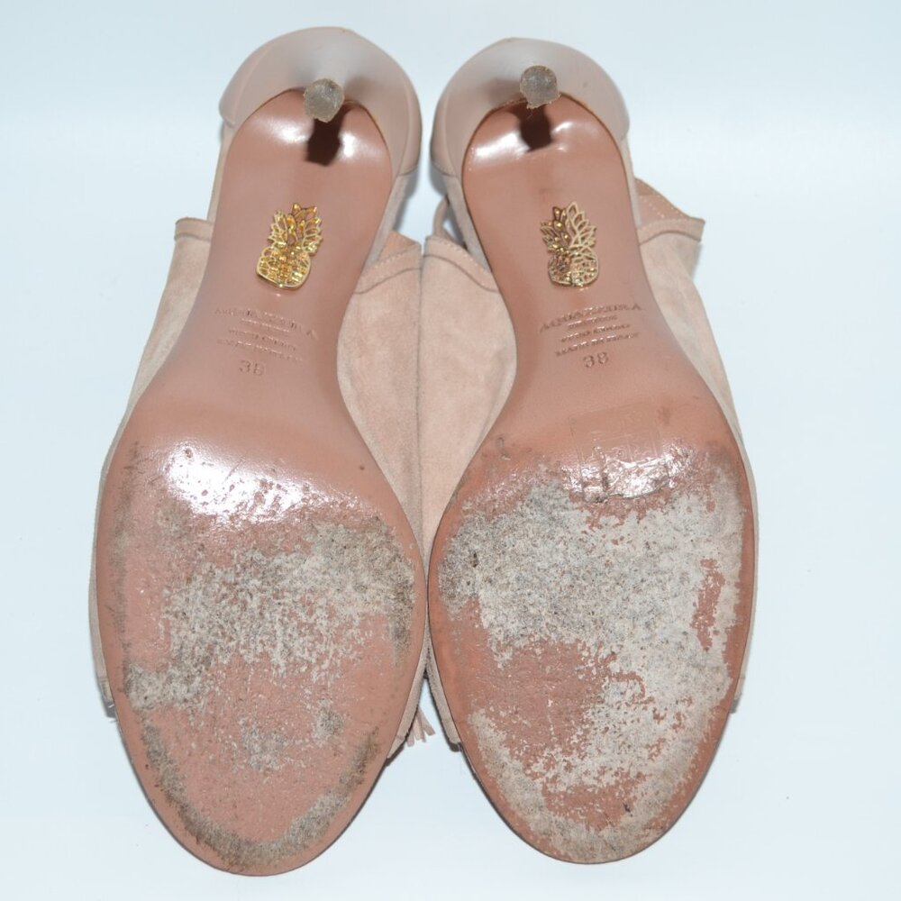 Aquazzura Nude Get Me Everywhere 105 Suede Sandal Heels SIZE 8 EU 38 - Picture 6 of 9